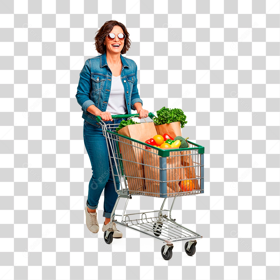 Mulher Empurrando Carrinho PNG Transparente