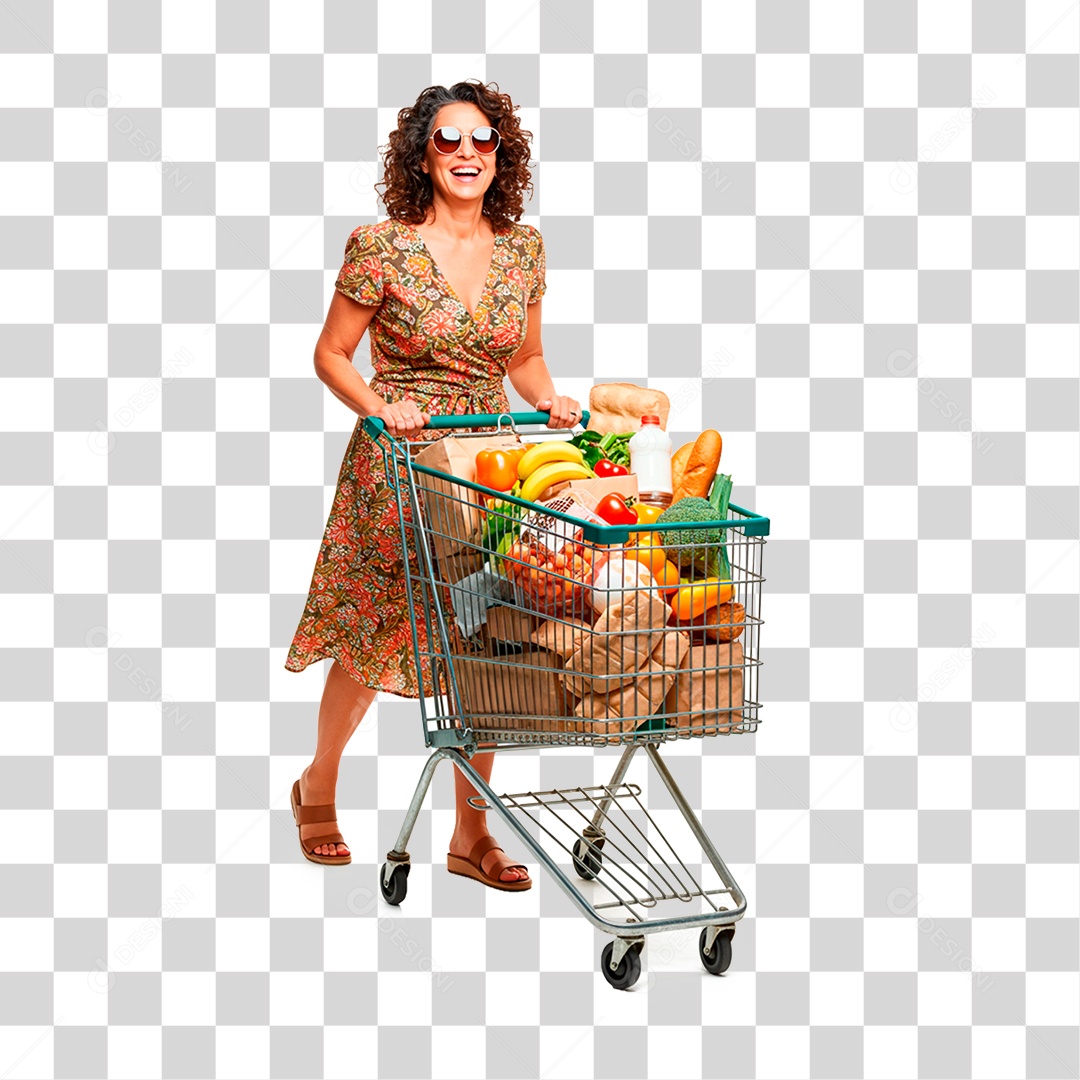 Mulher Empurrando Carrinho PNG Transparente