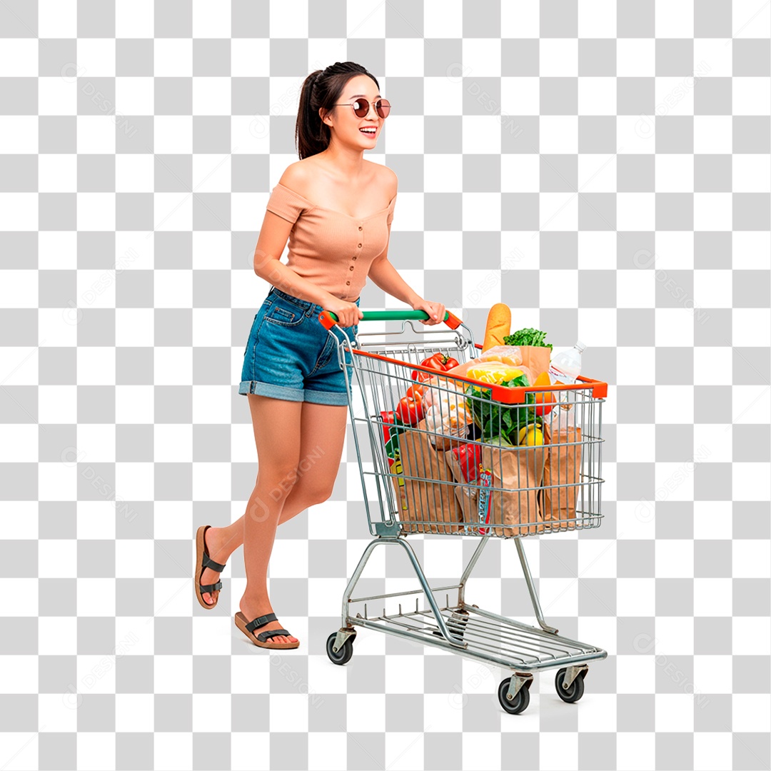 Mulher Empurrando Carrinho PNG Transparente