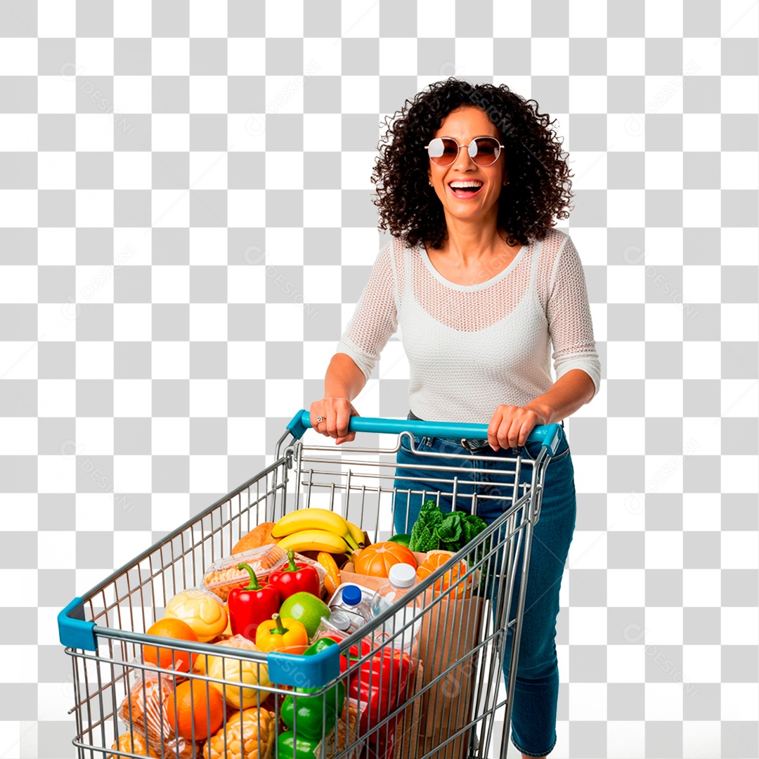 Mulher Empurrando Carrinho PNG Transparente