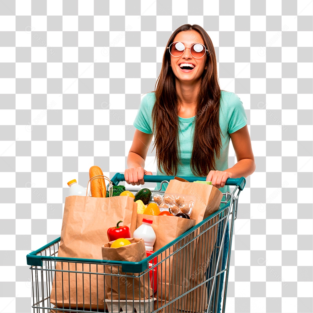 Mulher Empurrando Carrinho PNG Transparente