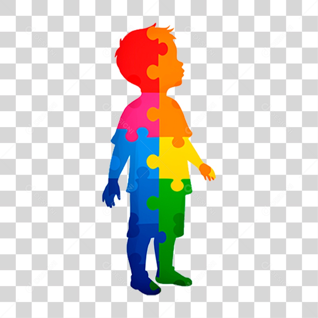 Desenho de Criança Colorido com Cores do Autismo PNG Transparente