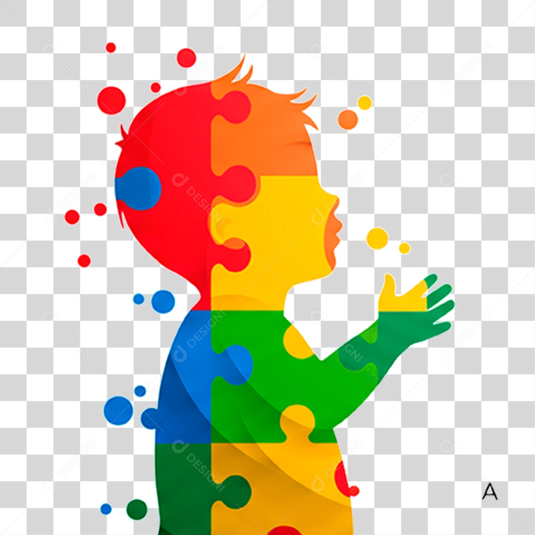 Desenho de Criança Colorido com Cores do Autismo PNG Transparente
