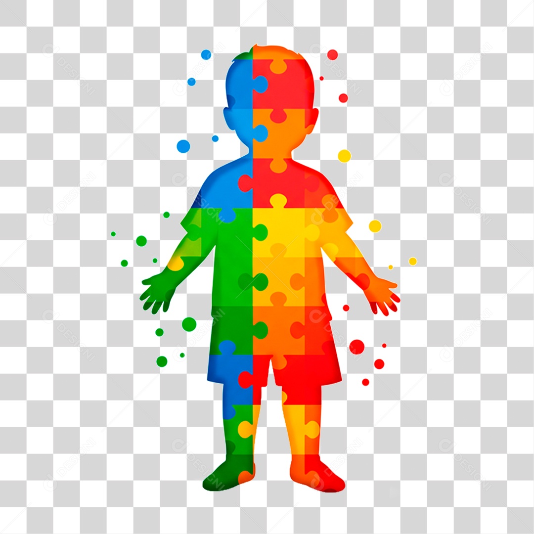 Desenho de Criança Colorido com Cores do Autismo PNG Transparente