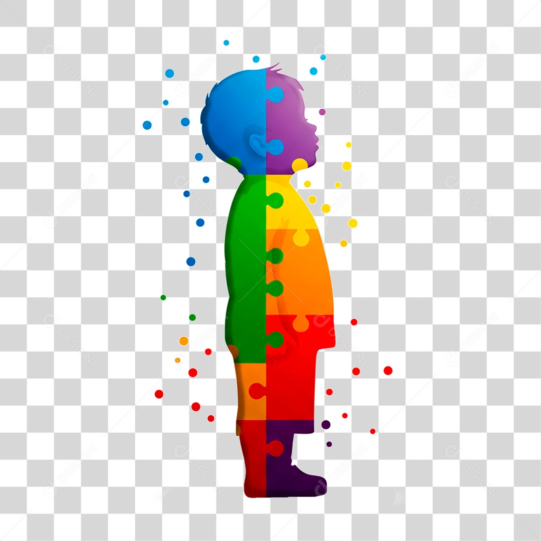 Desenho de Criança Colorido com Cores do Autismo PNG Transparente