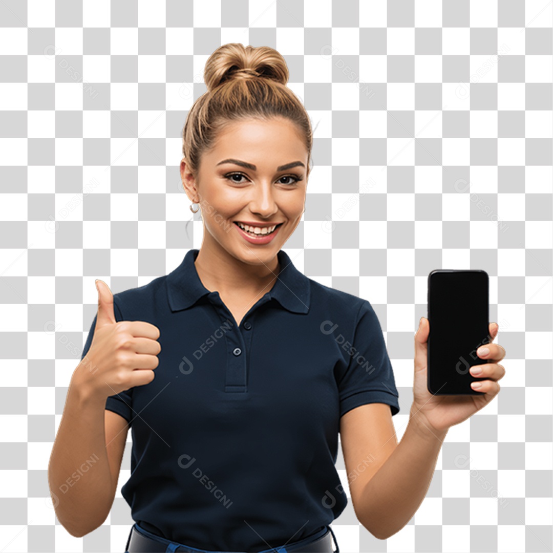 Jovem Mulher com Celular nas Mãos PNG Transparente