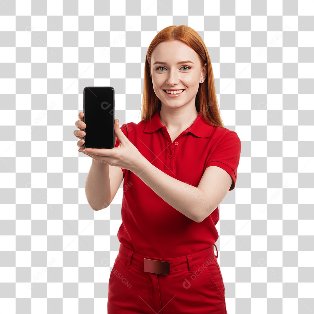 Jovem Mulher com Celular nas Mãos PNG Transparente