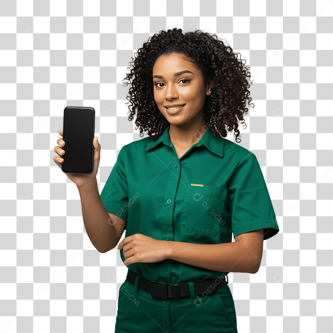 Jovem Mulher com Celular nas Mãos PNG Transparente