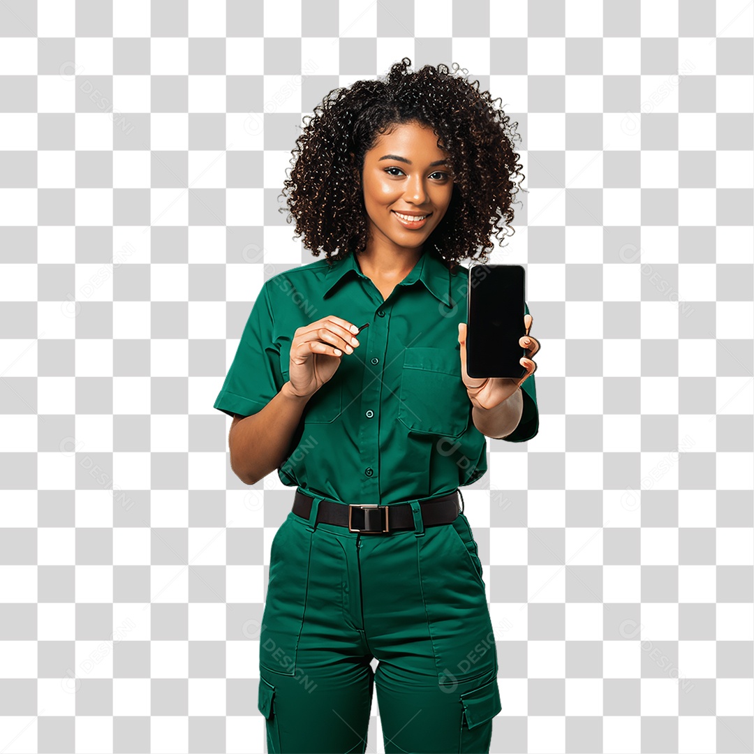 Jovem Mulher com Celular nas Mãos PNG Transparente