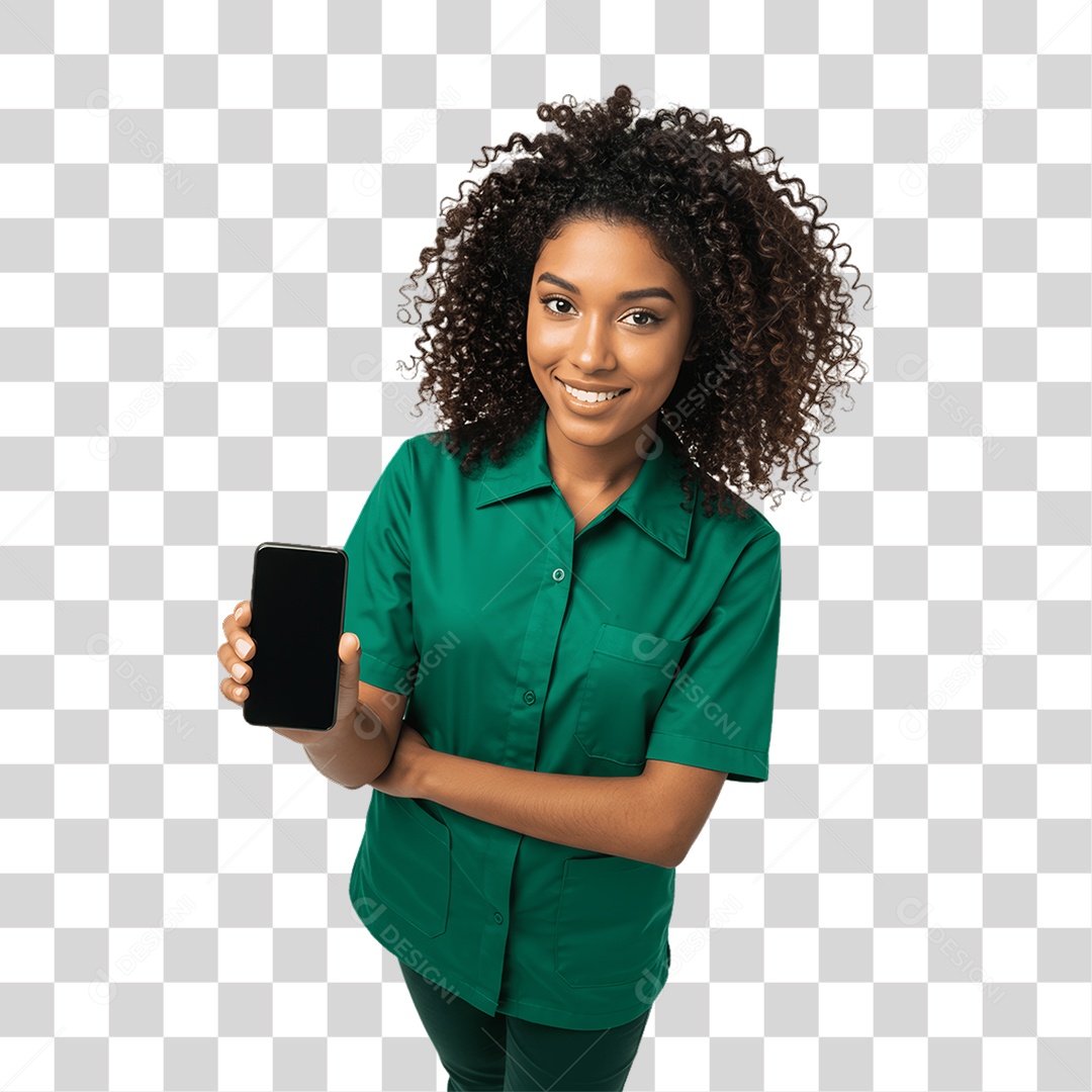 Jovem Mulher com Celular nas Mãos PNG Transparente