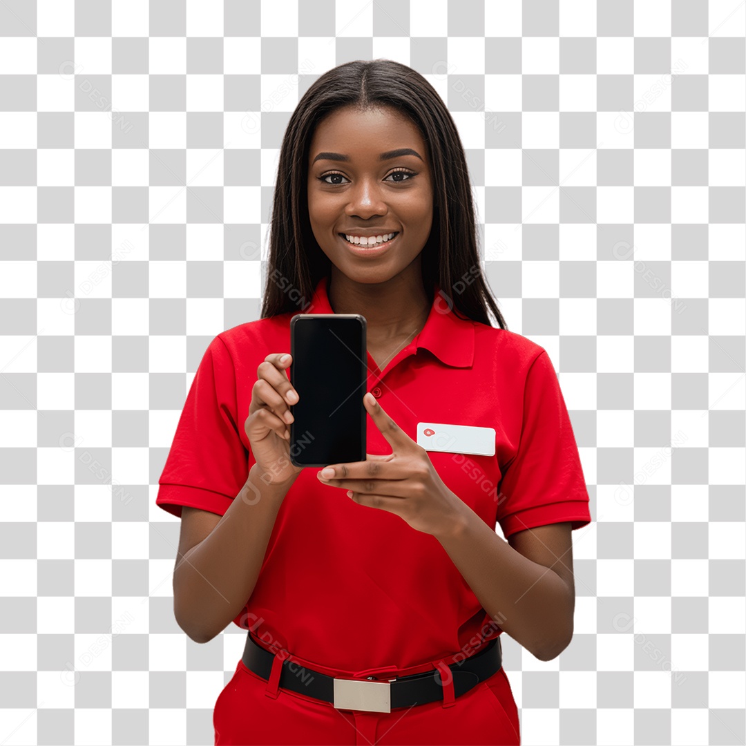 Jovem Mulher com Celular nas Mãos PNG Transparente
