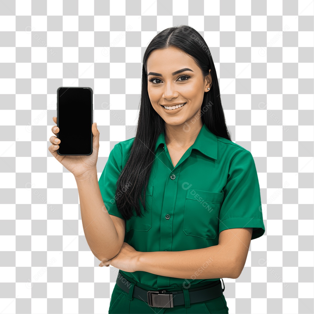 Jovem Mulher com Celular nas Mãos PNG Transparente
