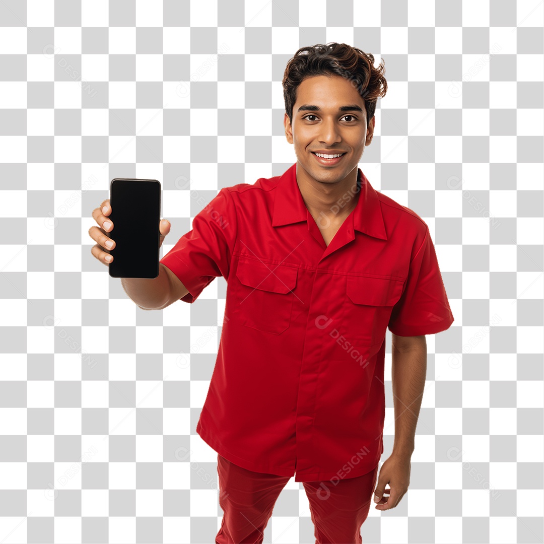 Jovem Rapaz Homem com Celular nas Mãos PNG Transparente