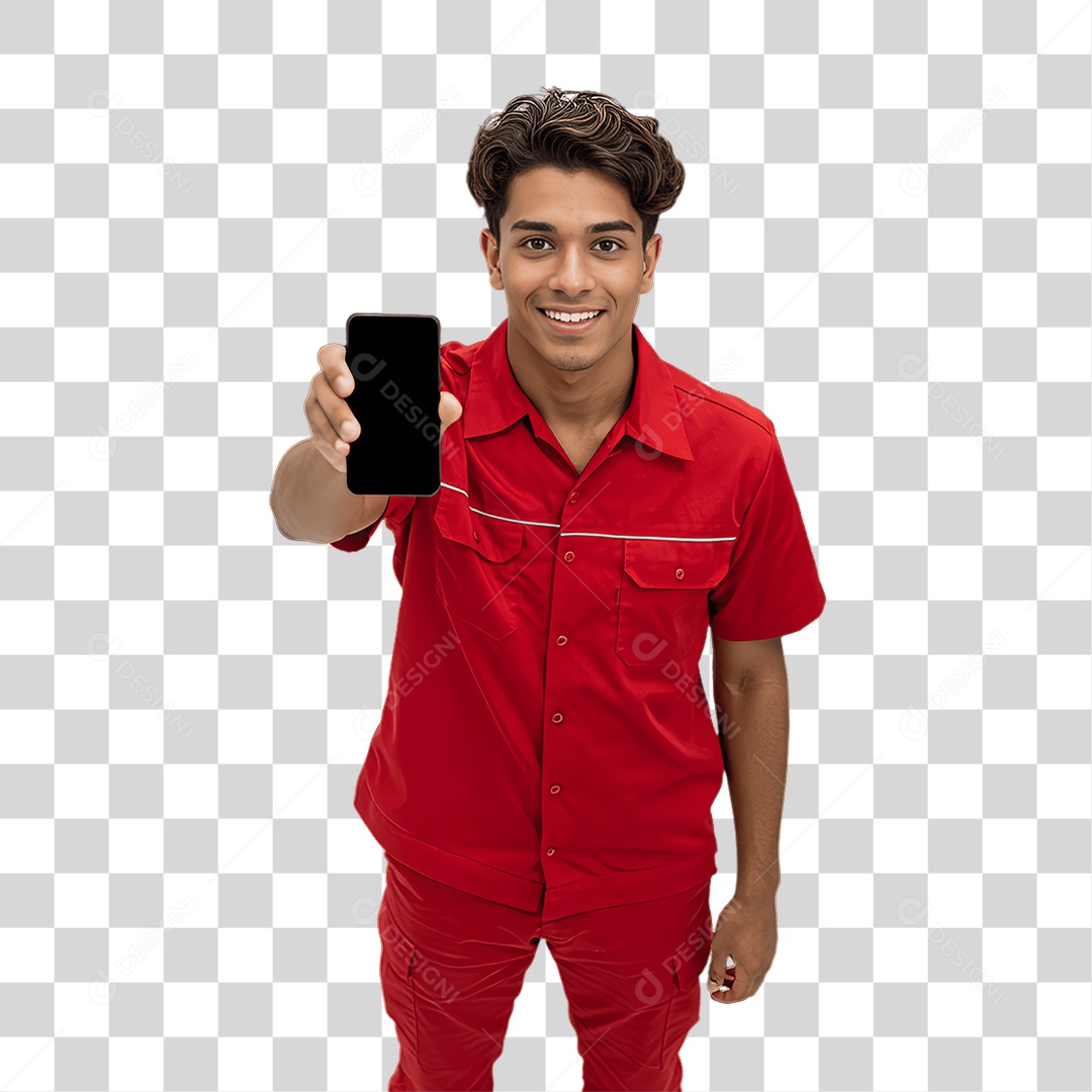 Jovem Rapaz Homem com Celular nas Mãos PNG Transparente