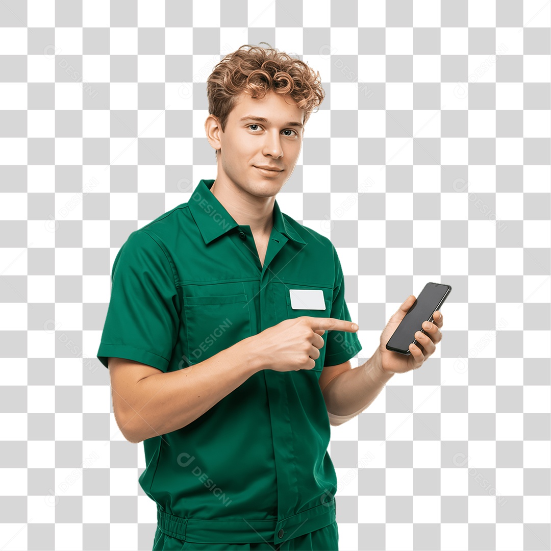 Jovem Rapaz Homem com Celular nas Mãos PNG Transparente