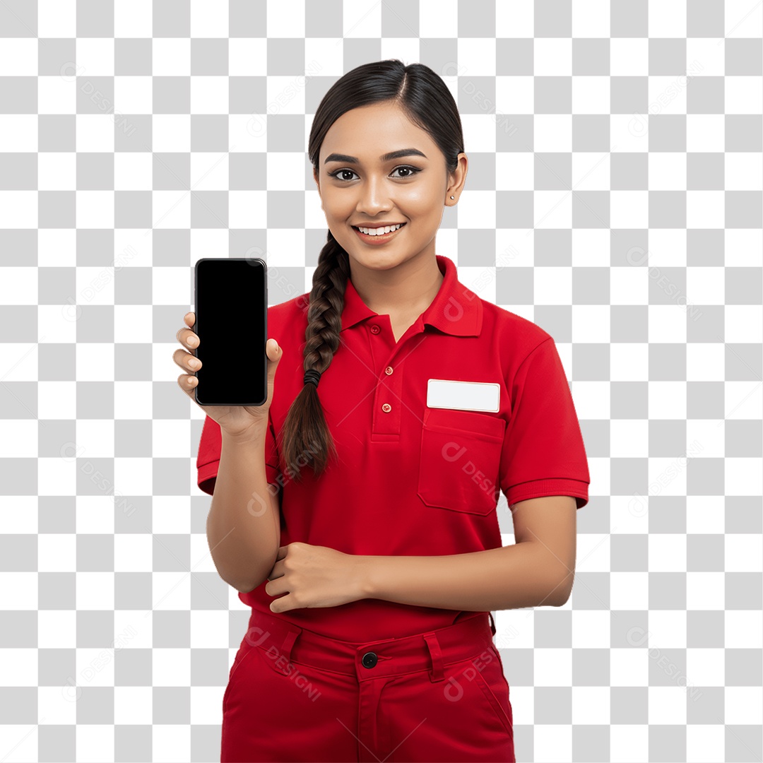 Jovem Mulher com Celular nas Mãos PNG Transparente