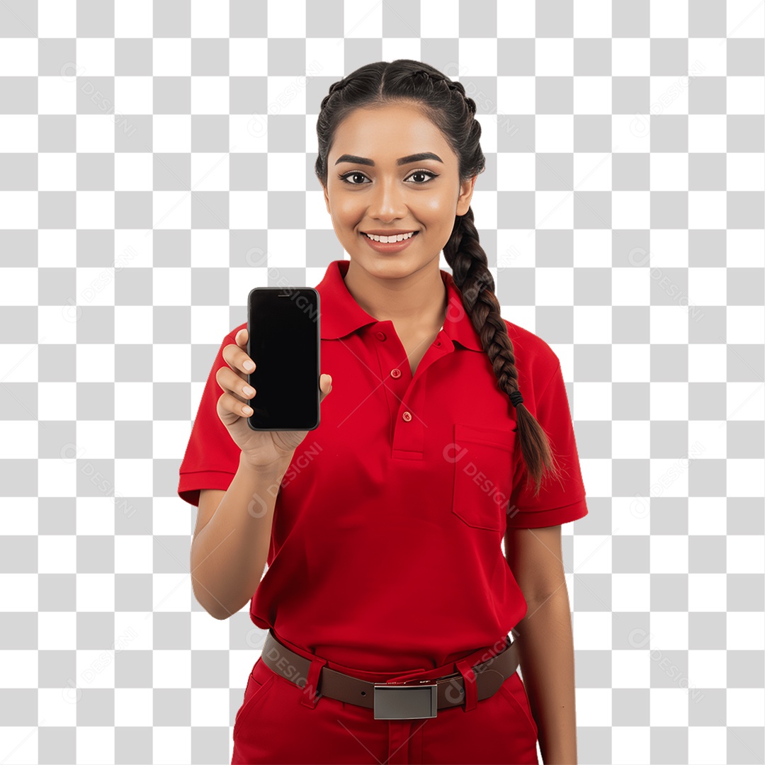 Jovem Mulher com Celular nas Mãos PNG Transparente