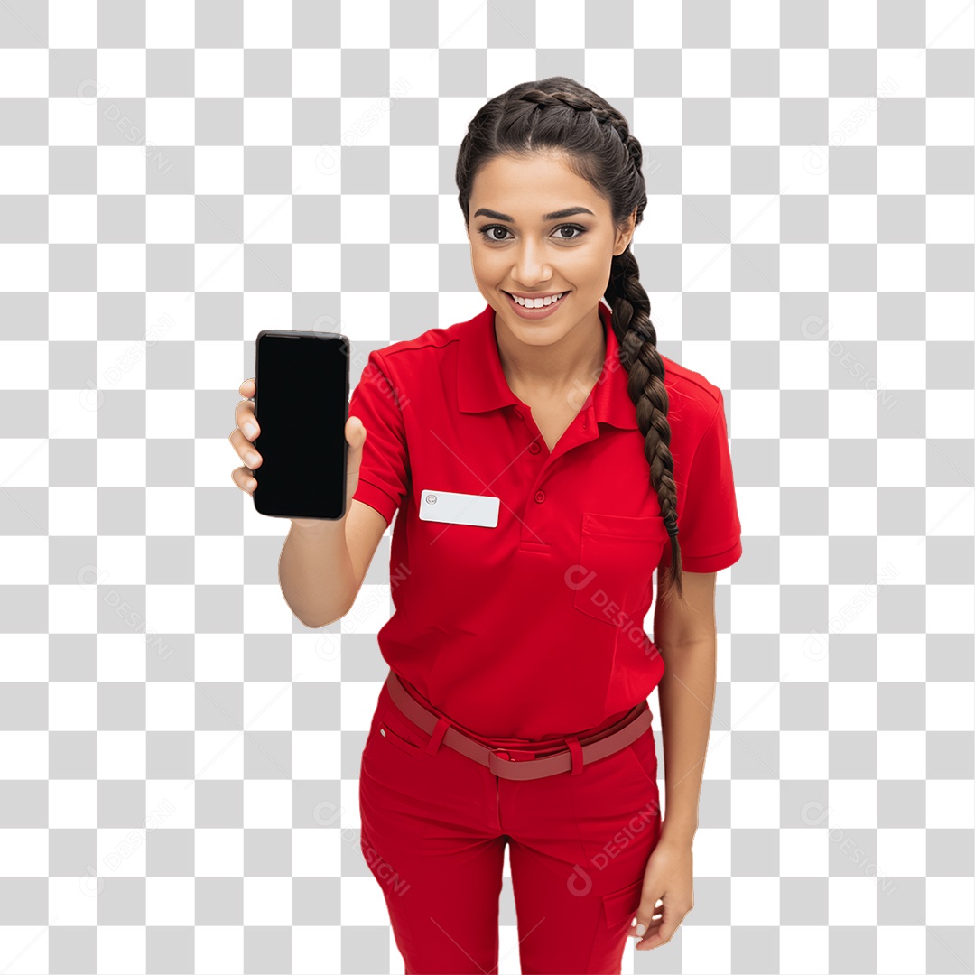 Jovem Mulher com Celular nas Mãos PNG Transparente