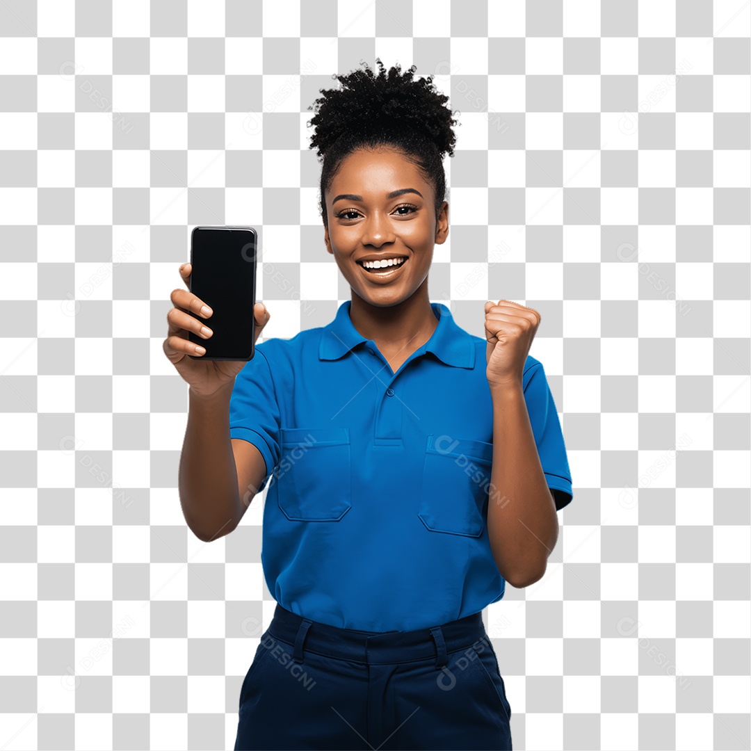 Jovem Mulher com Celular nas Mãos PNG Transparente