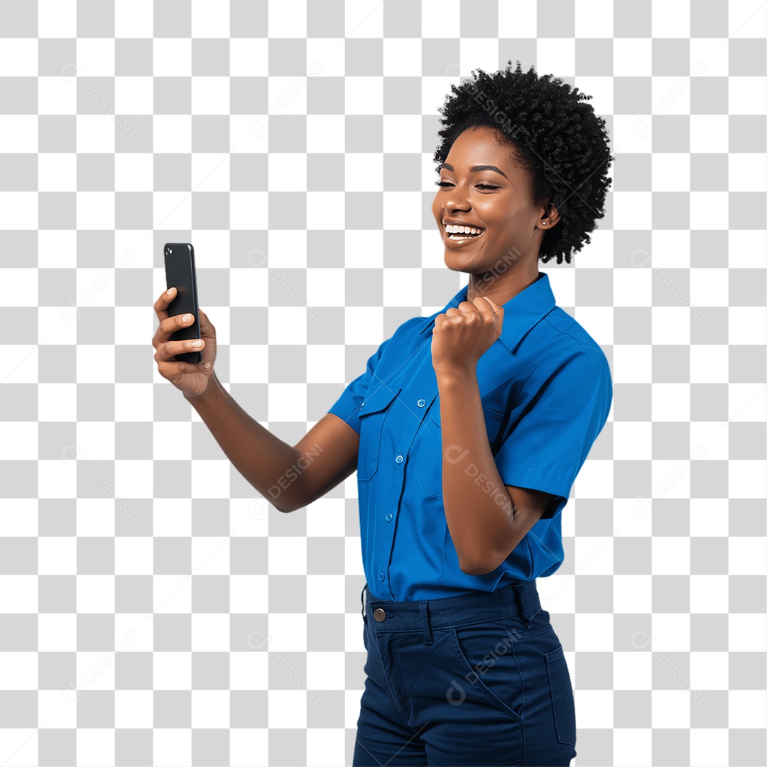 Jovem Mulher com Celular nas Mãos PNG Transparente