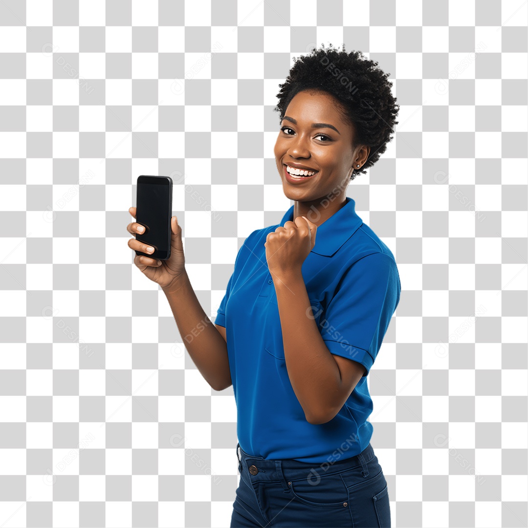 Jovem Mulher com Celular nas Mãos PNG Transparente