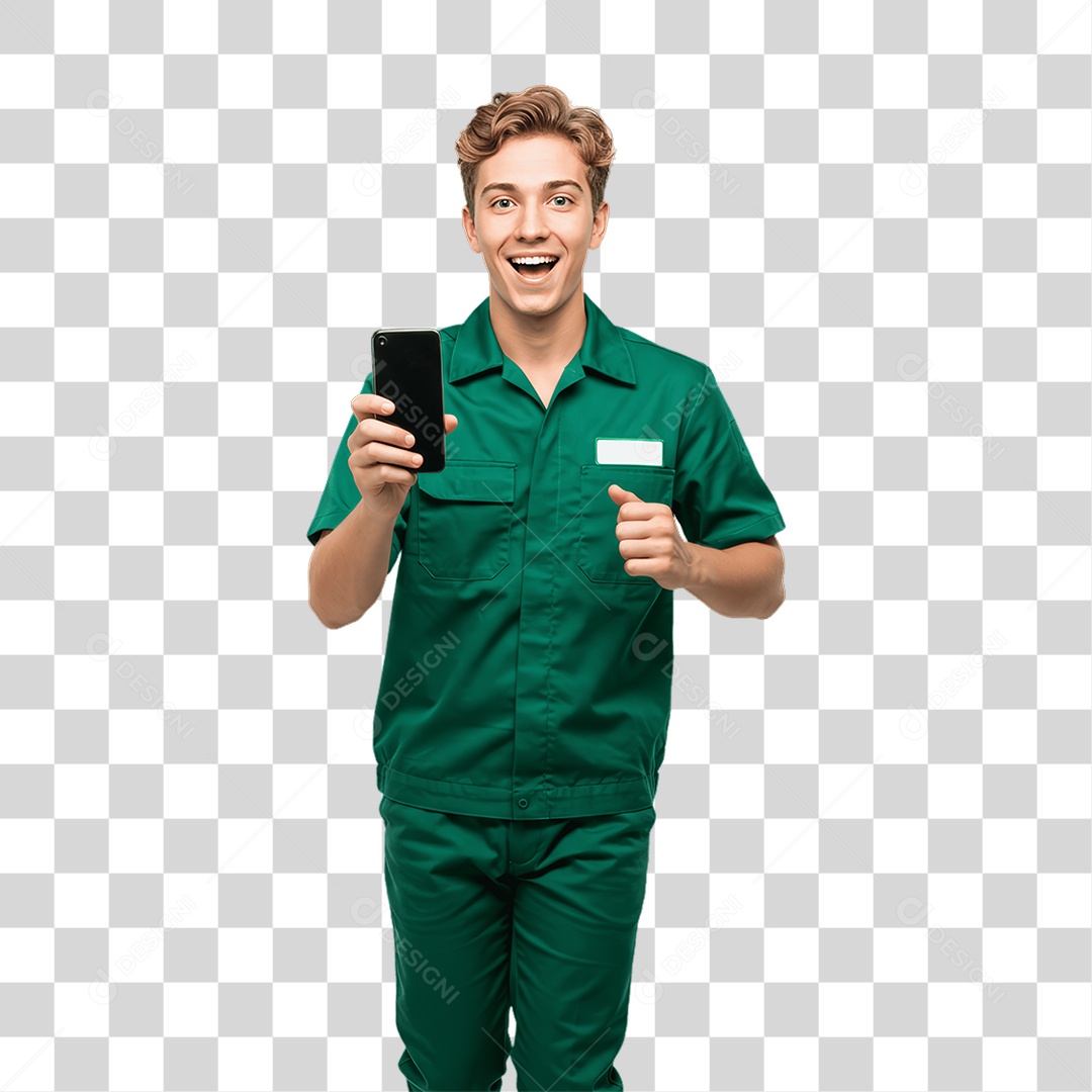 Jovem Rapaz Homem com Celular nas Mãos PNG Transparente