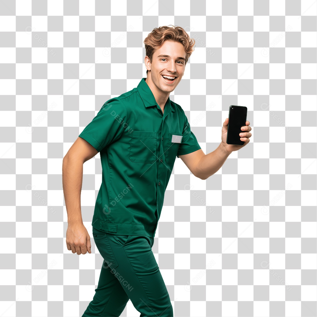 Jovem Rapaz Homem com Celular nas Mãos PNG Transparente