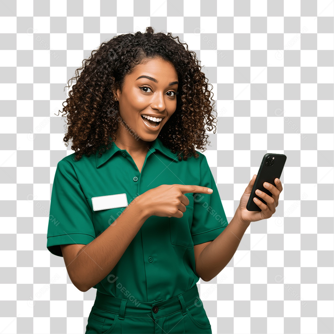 Jovem Mulher com Celular nas Mãos PNG Transparente