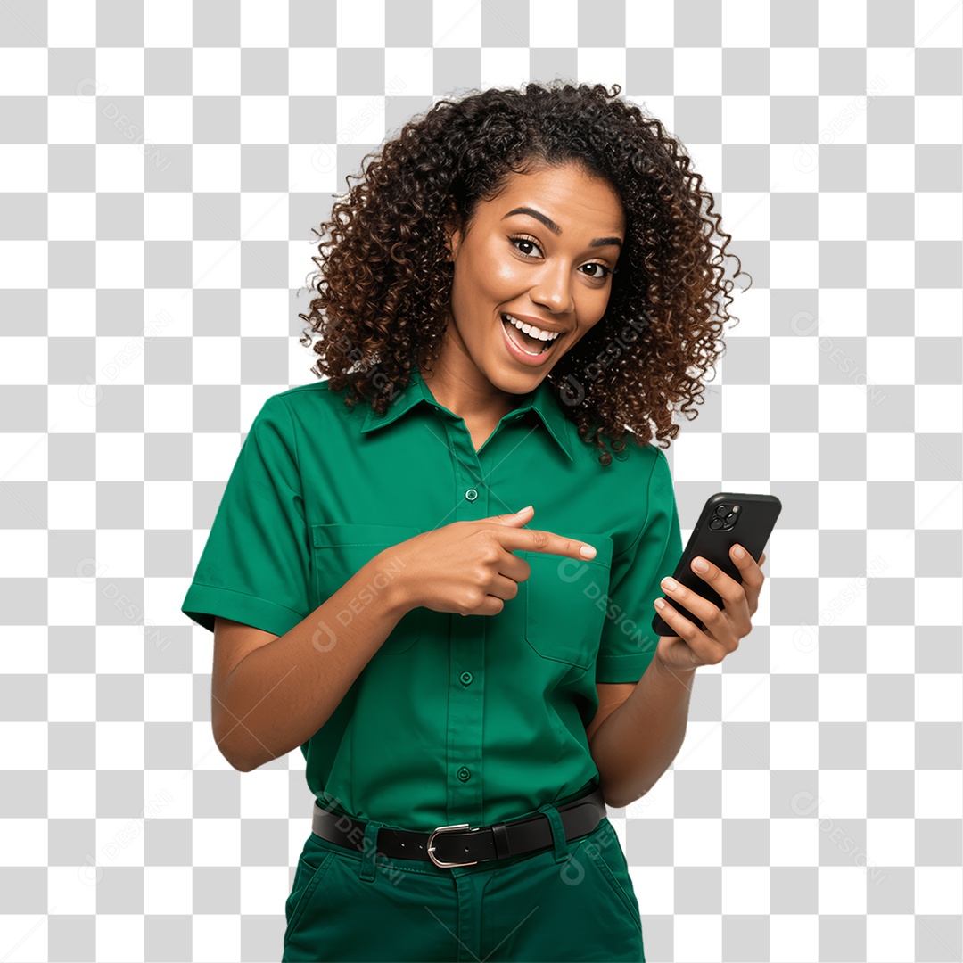 Jovem Mulher com Celular nas Mãos PNG Transparente
