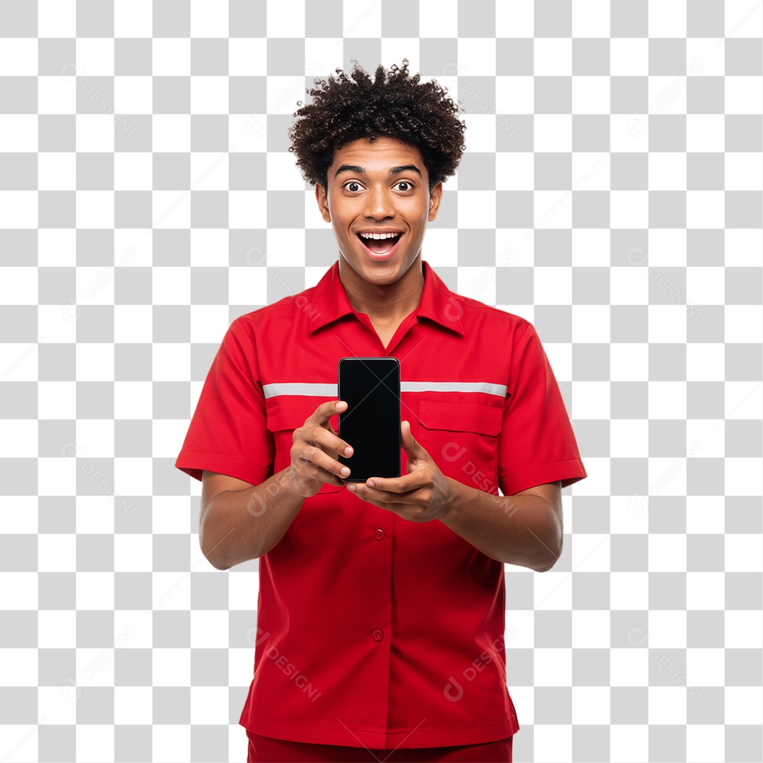 Jovem Rapaz Homem com Celular nas Mãos PNG Transparente