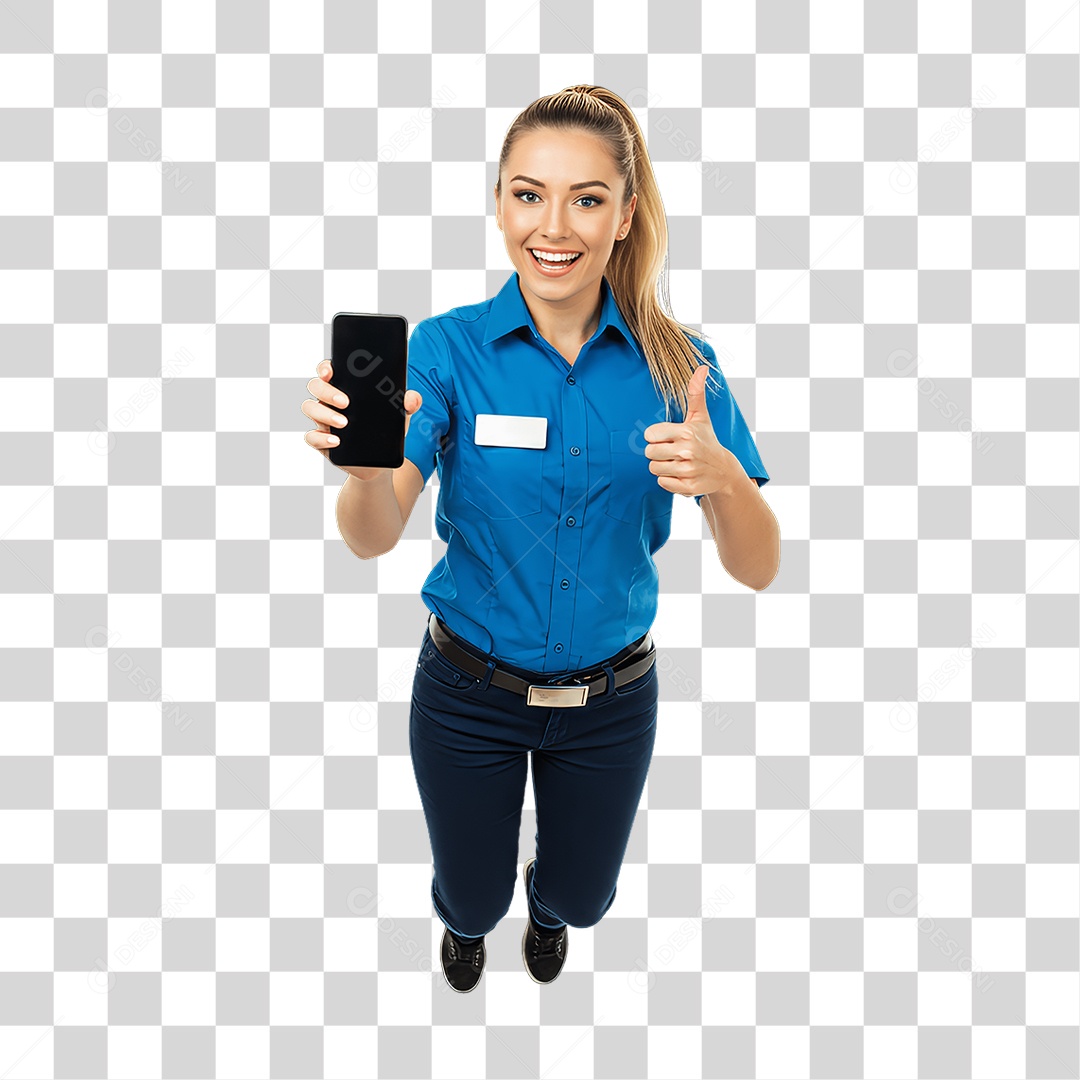 Jovem Mulher com Celular nas Mãos PNG Transparente