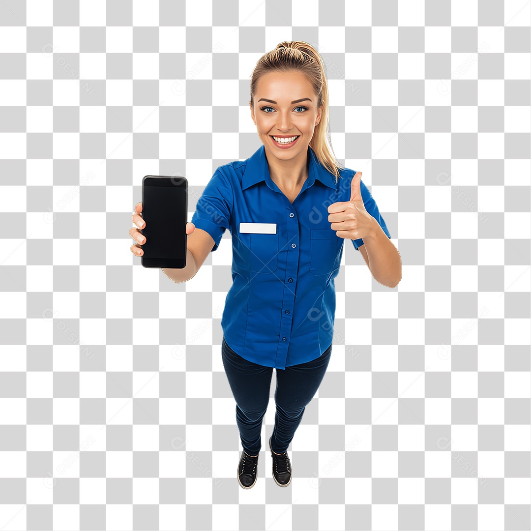 Jovem Mulher com Celular nas Mãos PNG Transparente