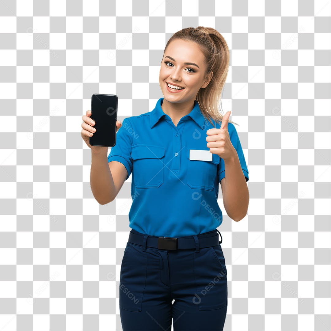 Jovem Mulher com Celular nas Mãos PNG Transparente