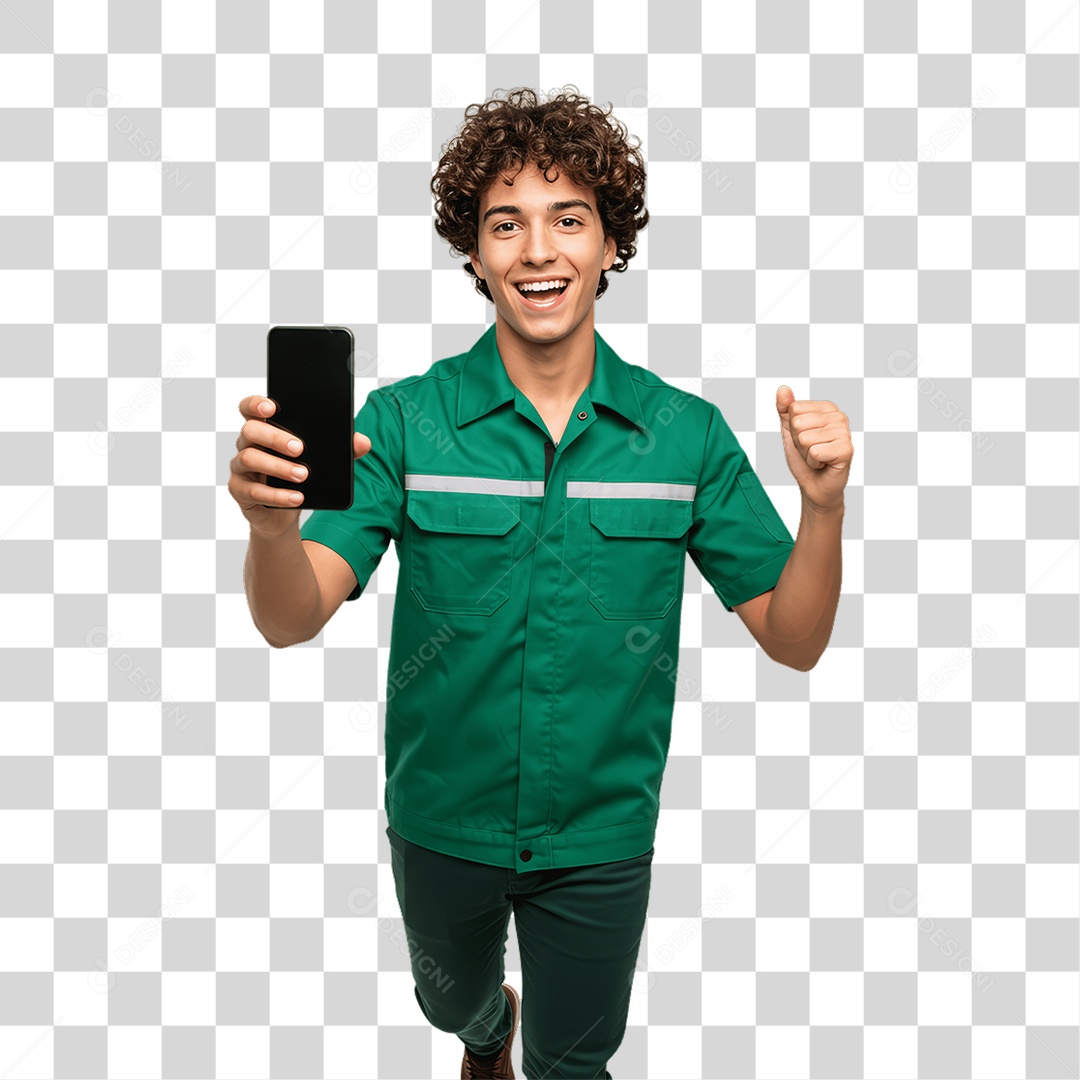 Jovem Rapaz Homem com Celular nas Mãos PNG Transparente
