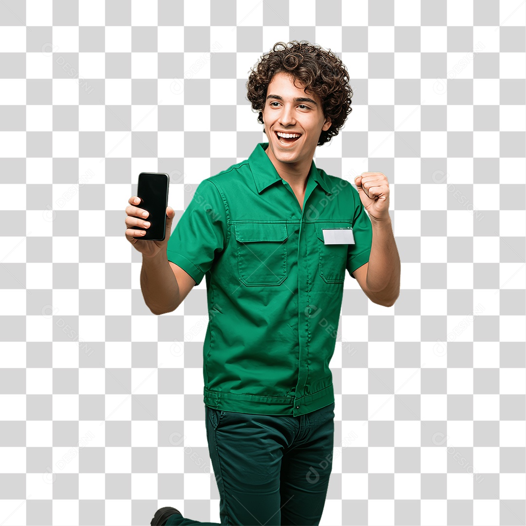 Jovem Rapaz Homem com Celular nas Mãos PNG Transparente
