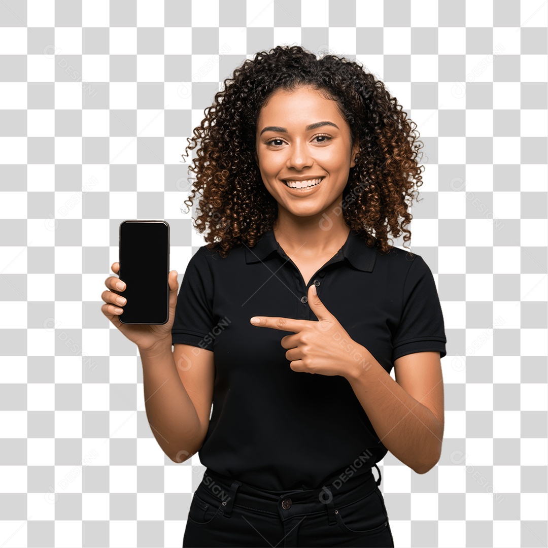 Jovem Mulher com Celular nas Mãos PNG Transparente