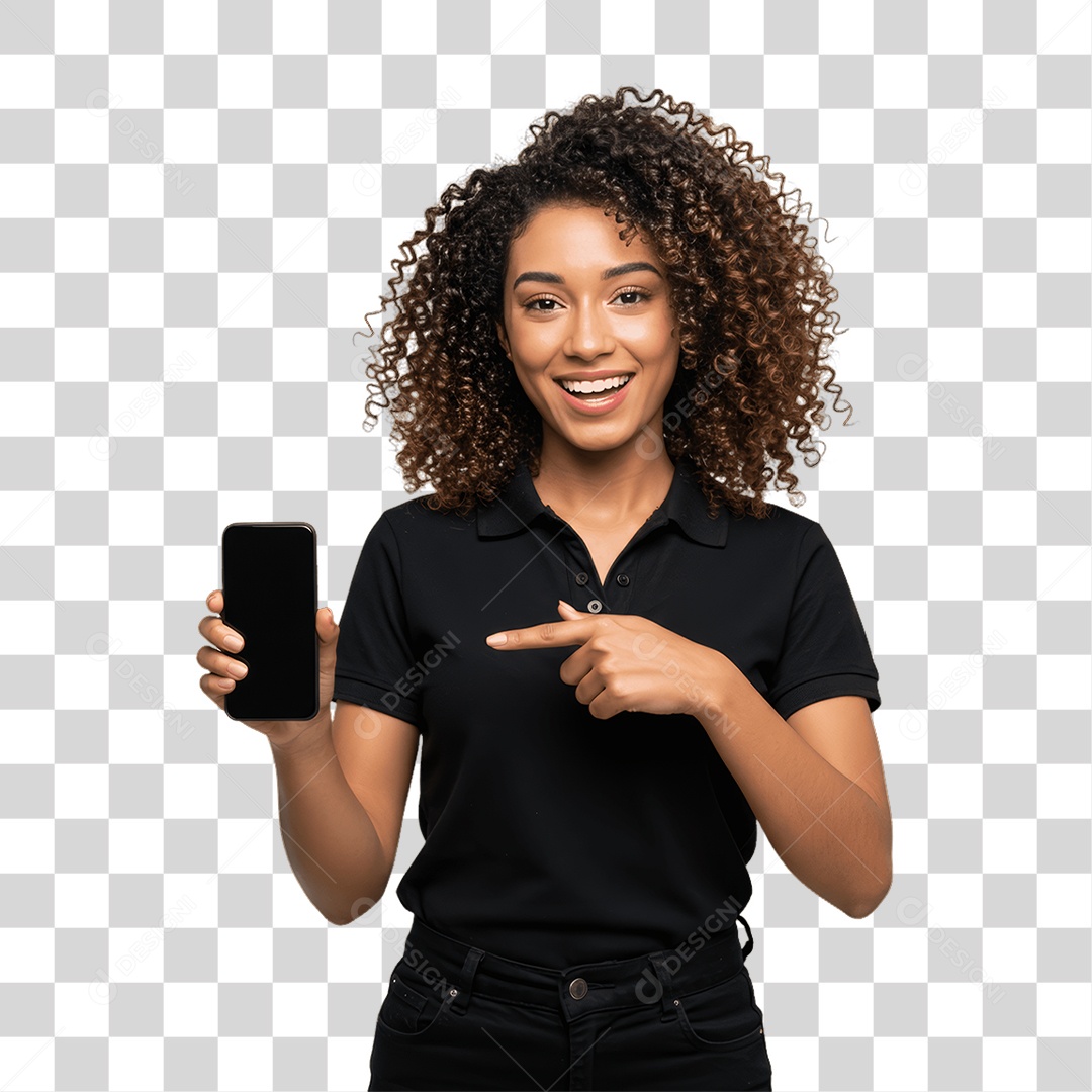 Jovem Mulher com Celular nas Mãos PNG Transparente
