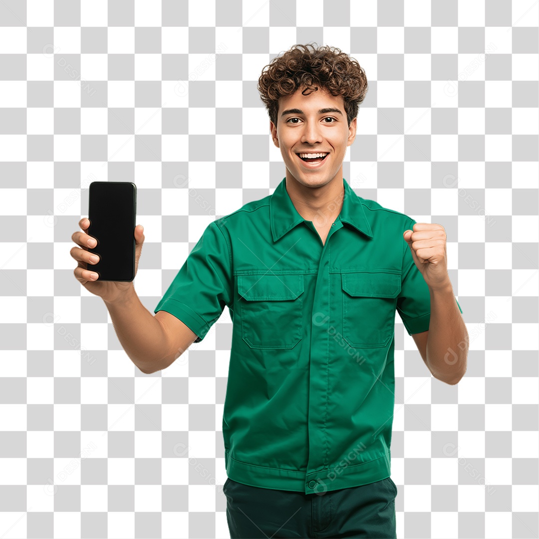 Jovem Rapaz Homem com Celular nas Mãos PNG Transparente