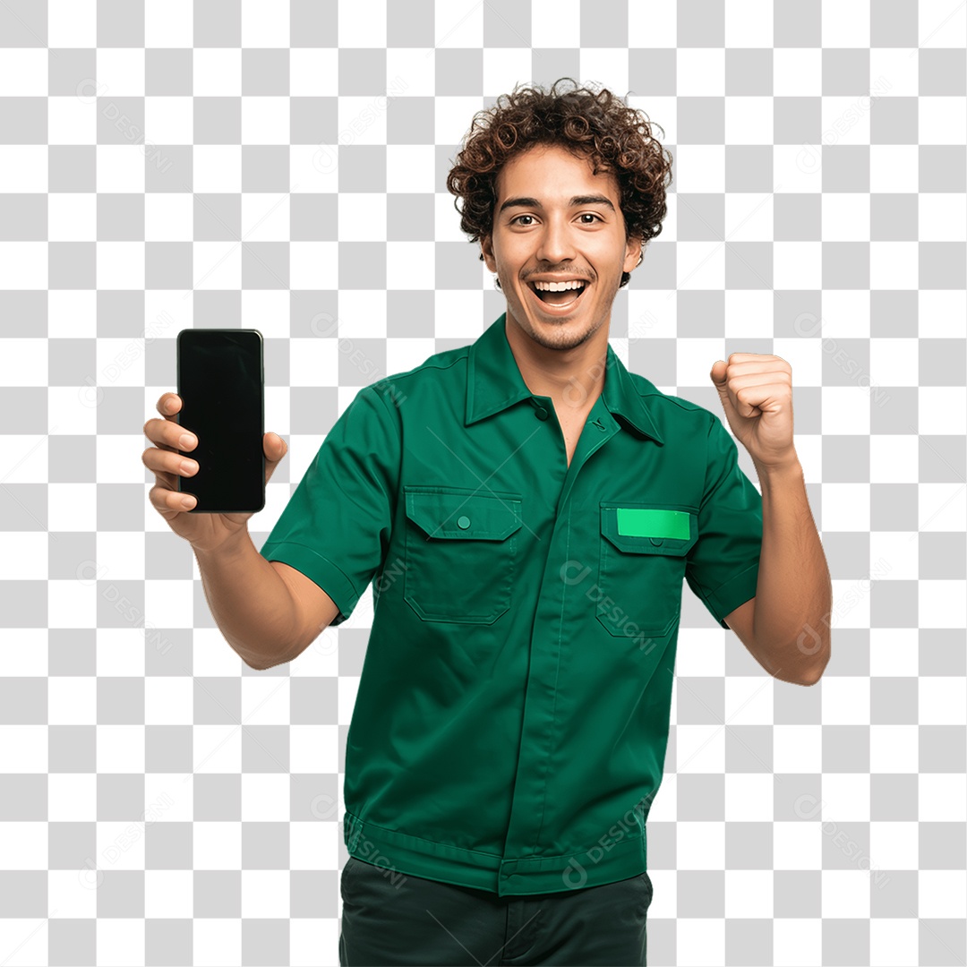 Jovem Rapaz Homem com Celular nas Mãos PNG Transparente