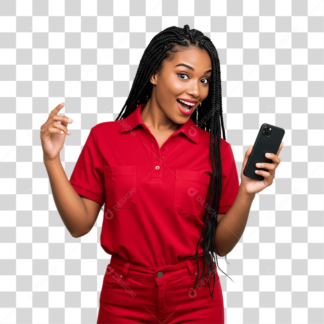 Jovem Mulher com Celular nas Mãos PNG Transparente