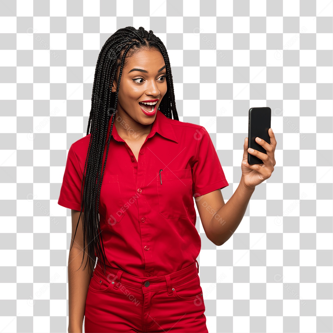 Jovem Mulher com Celular nas Mãos PNG Transparente