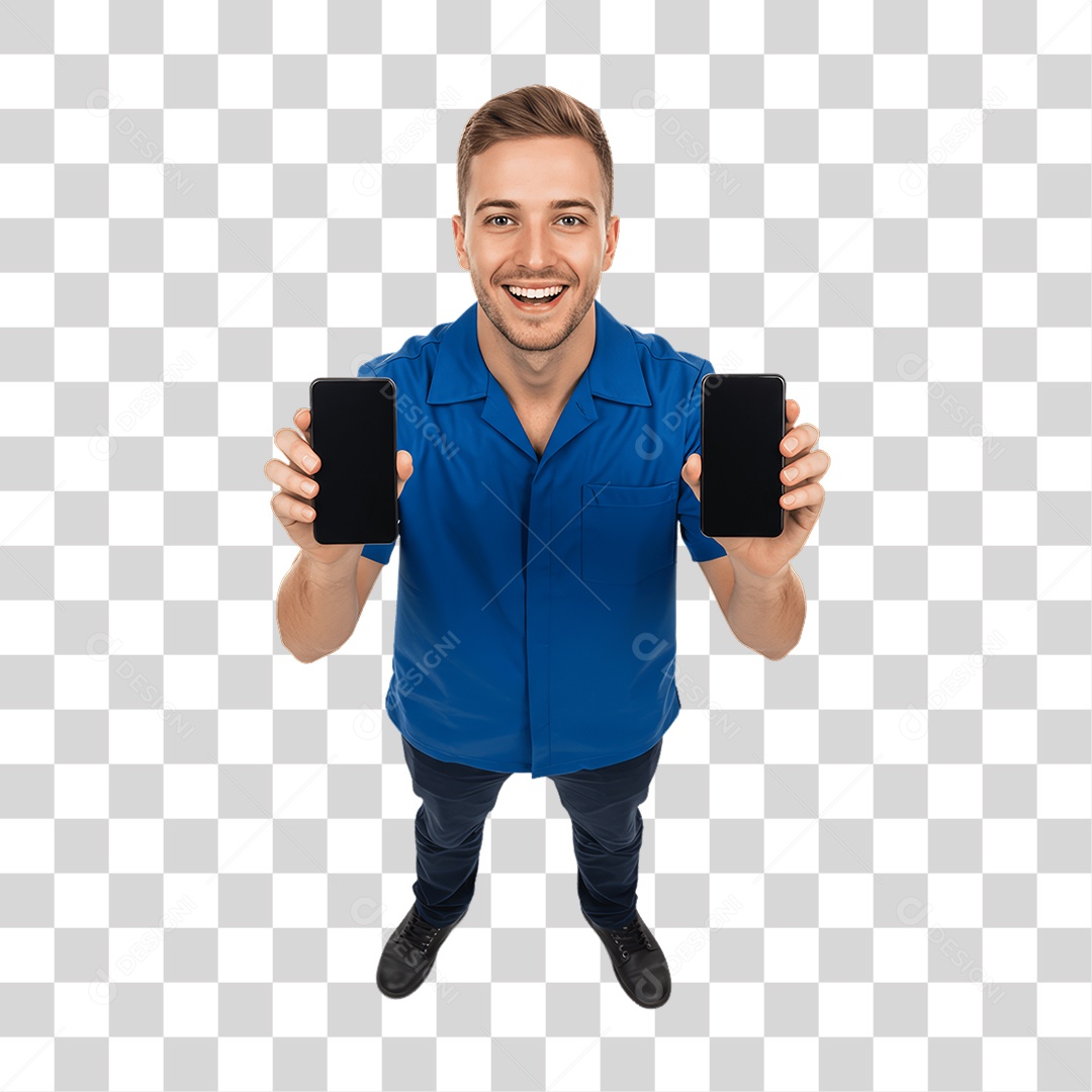 Jovem Rapaz Homem com Celular nas Mãos PNG Transparente