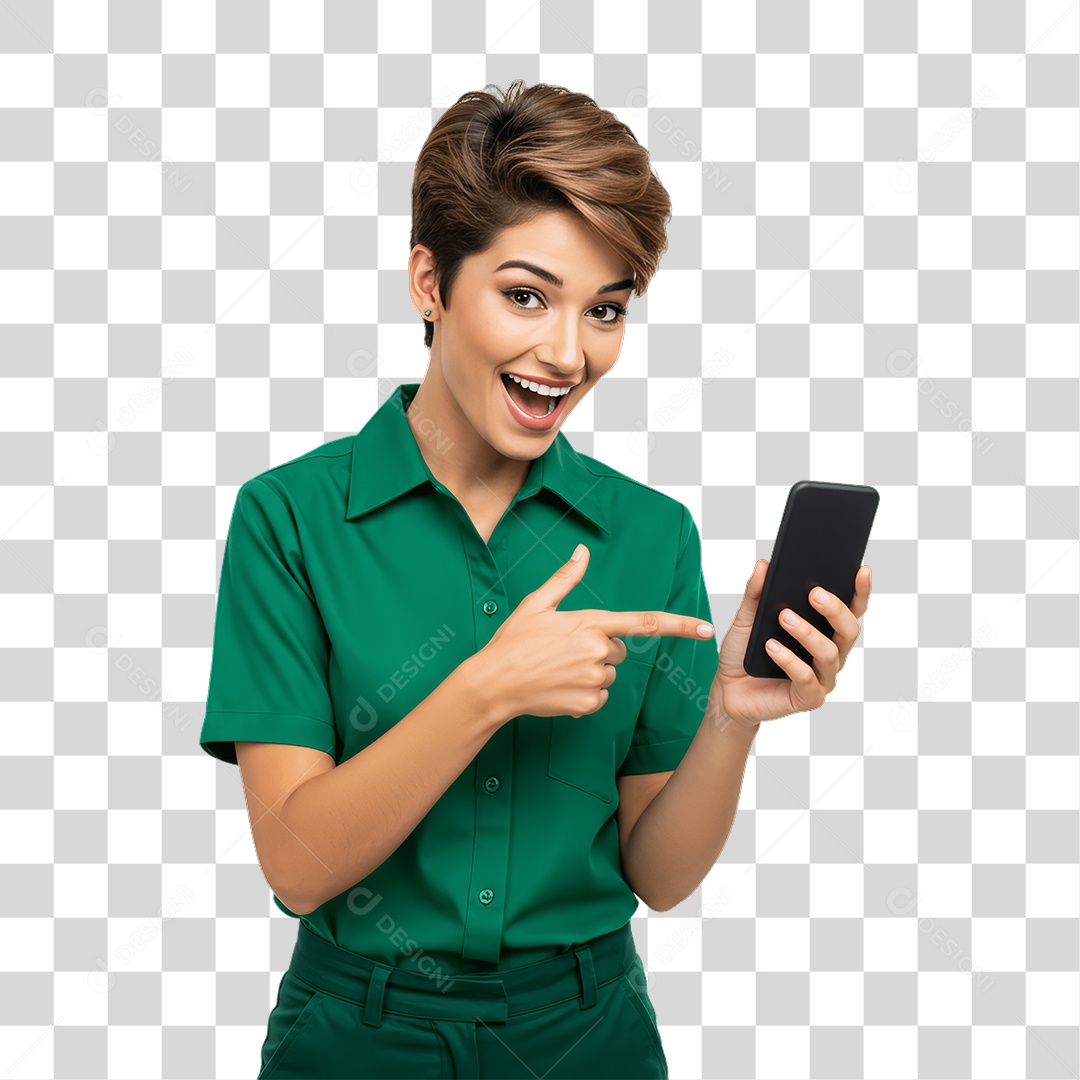 Jovem Mulher com Celular nas Mãos PNG Transparente