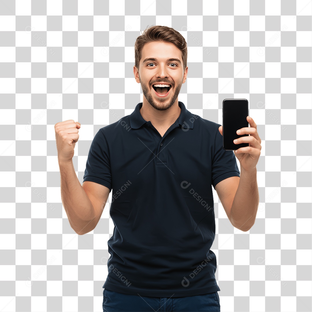 Jovem Rapaz Homem com Celular nas Mãos PNG Transparente