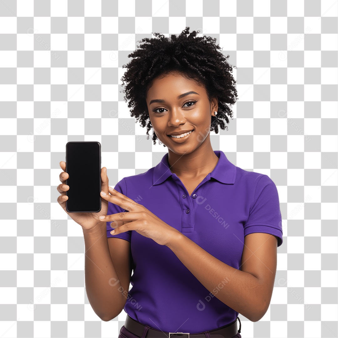 Jovem Mulher com Celular nas Mãos PNG Transparente