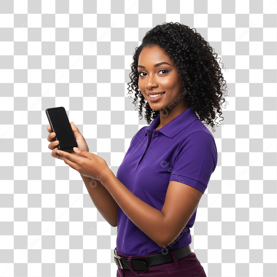 Jovem Mulher com Celular nas Mãos PNG Transparente
