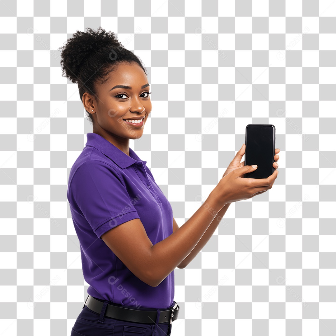Jovem Mulher com Celular nas Mãos PNG Transparente