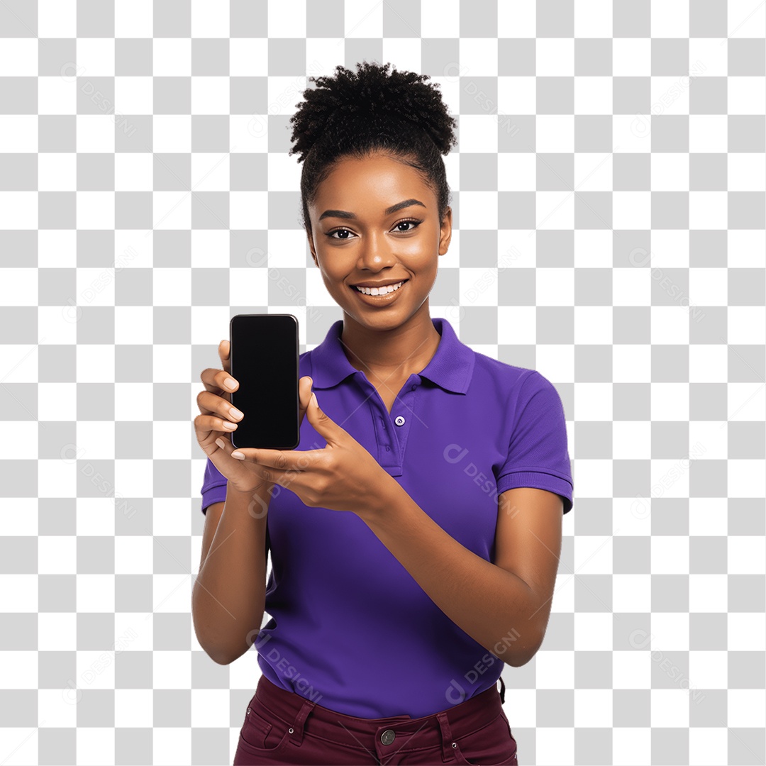 Jovem Mulher com Celular nas Mãos PNG Transparente