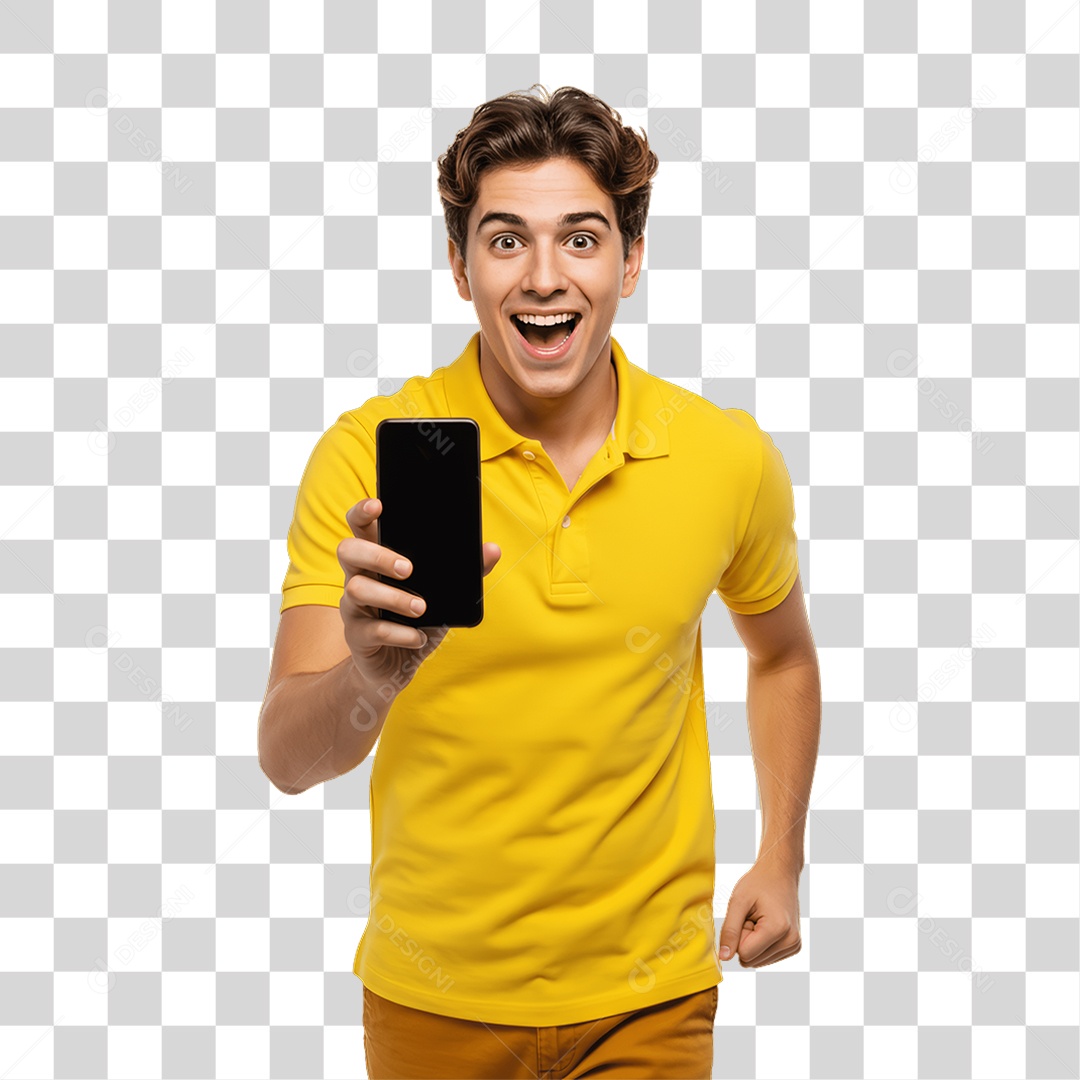 Jovem Rapaz Homem com Celular nas Mãos PNG Transparente