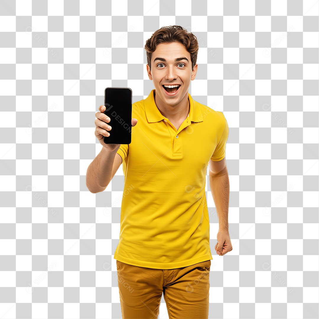 Jovem Rapaz Homem com Celular nas Mãos PNG Transparente